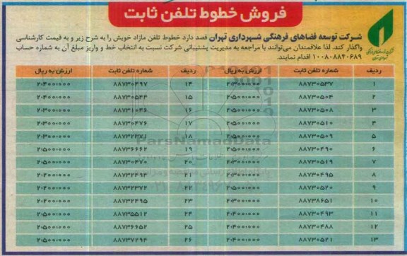 مزایده ، مزایده فروش خطوط تلفن ثابت
