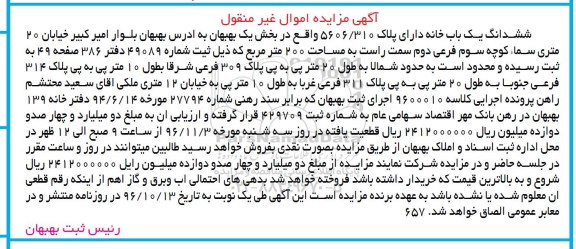 مزایده,مزایده ششدانگ یک باب خانه