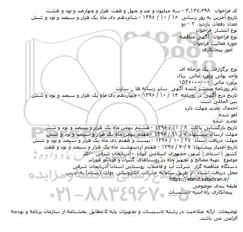 مناقصه تهیه مصالح و تجهیز چاه در روستاهای گنبران و قوتانلو هوراند    