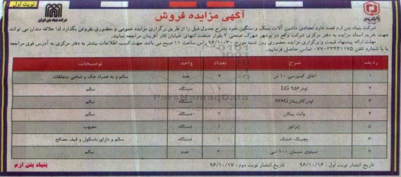 آگهی مزایده فروش، مزایده فروش تعدادی ماشین آلات سبک و سنگین