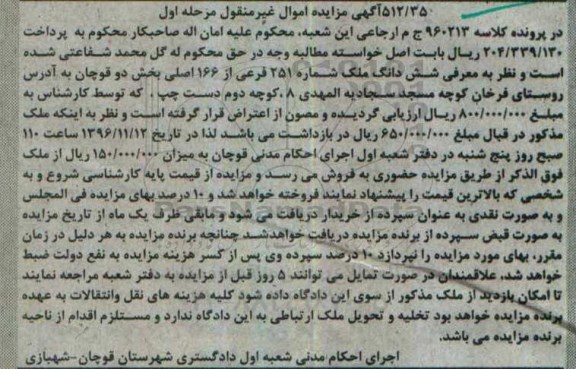 مزایده,مزایده ششدانگ ملک بخش دو قوچان مرحله اول