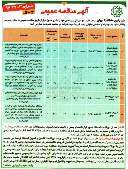مناقصه تکمیل احداث پروژه حسینیه، بازسازی و تعمیرات ابنیه و ...
