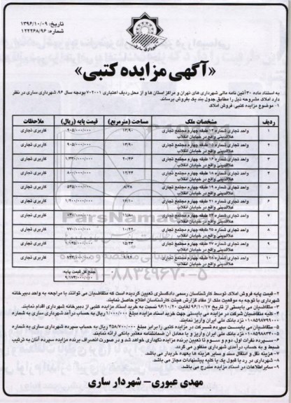 مزایده,مزایده فروش املاک کاربری تجاری
