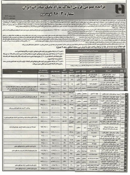 مزایده,مزایده فروش املاک مازاد بر نیاز نوبت دوم