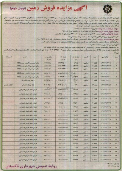 مزایده,مزایده فروش 25 قطعه زمین مسکونی نوبت دوم