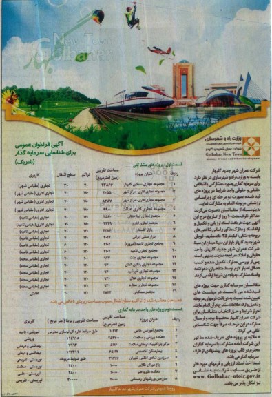 فراخوان عمومی , فراخوان شناسایی سرمایه گذار پروژه های مشارکتی ...