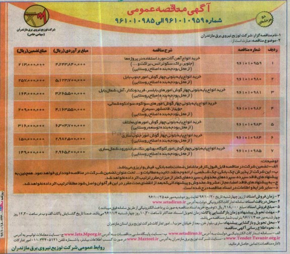 آگهی مناقصه عمومی دو مرحله ای , مناقصه خرید انواع آهن آلات و ...