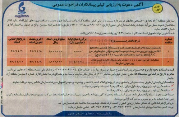 مناقصه بازسازی ابنیه و اجرای شبکه هیدرانت و سیستم روشنایی...