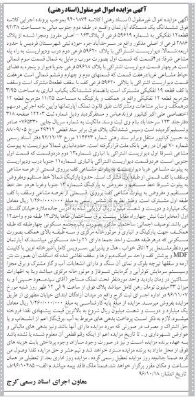 مزایده,مزایده ششدانگ آپارتمان مساحت 92.38متر قطعه دوازده