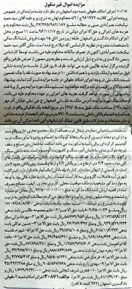 مزایده,مزایده ملک مساحت 138.05متر غیرمنقول