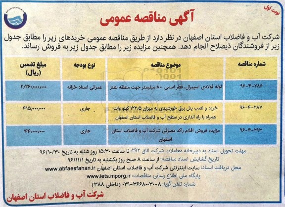 آگهی مناقصه عمومی, مزایده فروش اقلام راکد مصرف شرکت