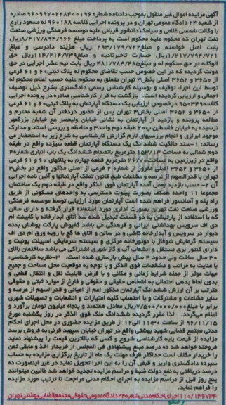 مزایده,مزایده سند مالکیت ششدانگ آپارتمان قطعه13 مساحت 153.13متر