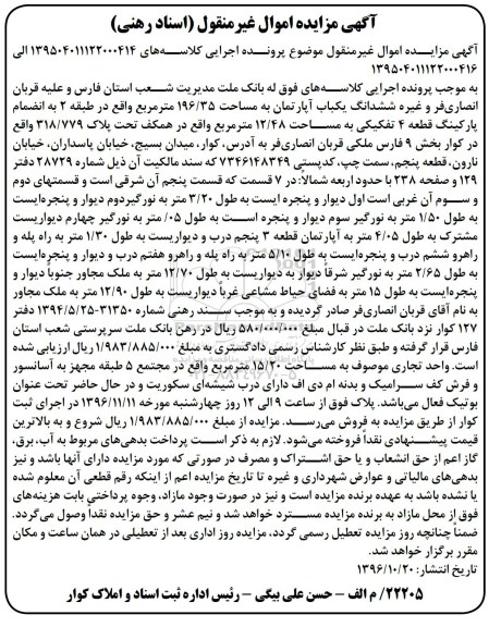 مزایده,مزایده ششدانگ آپارتمان مساحت 196.35 متر 