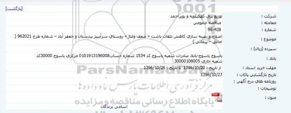 مناقصه اصلاح و بهینه سازی کاهش تلفات باشت