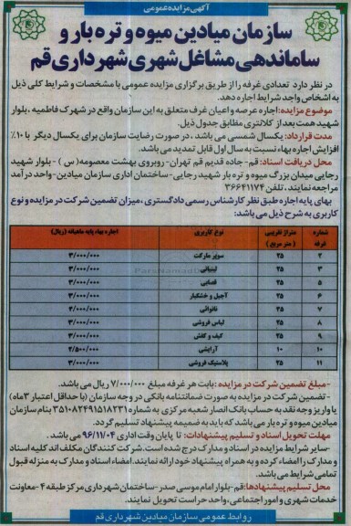 مزایده ,مزایده تعدادی غرفه ...