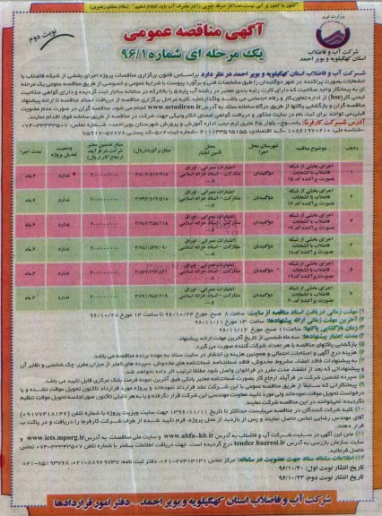 آگهی مناقصه عمومی, مناقصه اجرای بخشی از شبکه  فاضلاب با انشعابات بصورت پراکنده -نوبت دوم