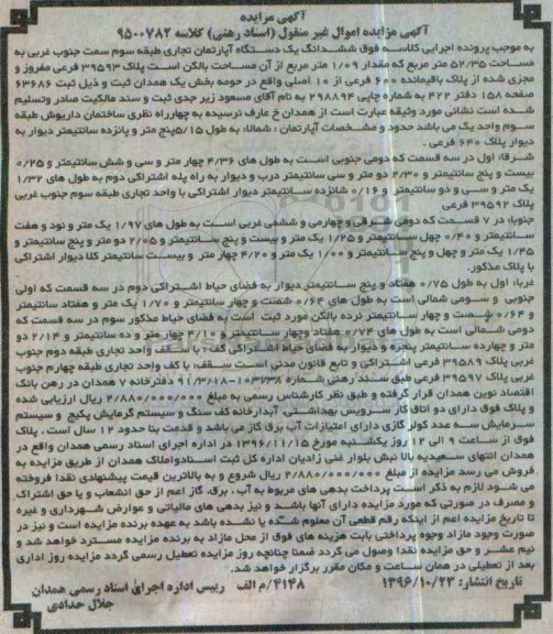 مزایده,مزایده ششدانگ آپارتمان تجاری مساحت 52.35متر