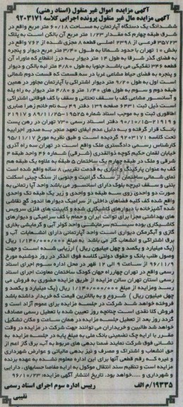 مزایده,مزایده ششدانگ آپارتمان مساحت 60.18متر 