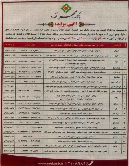 مزایده , مزایده فروش اقلام مستعمل و مازاد