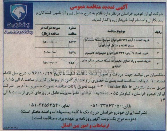 مناقصه عمومی, تمدید مناقصه خرید 6 آیتم انواع سوئیچ شبکه سیسکو، تعداد 9 آیتم انواع تجهیزات کامپیوتر...