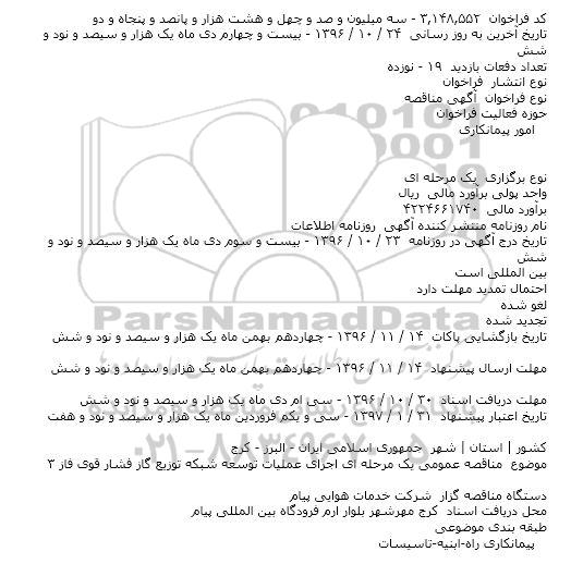 مناقصه عمومی یک مرحله ای اجرای عملیات توسعه شبکه توزیع گاز 