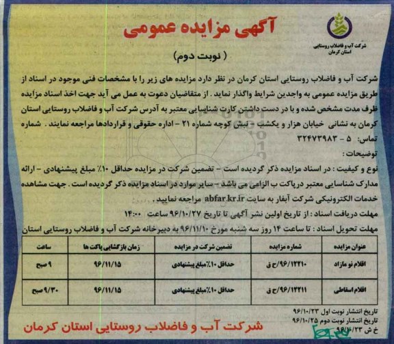 اگهی مزایده عمومی,مزایده اقلام نو مازاد... نوبت دوم