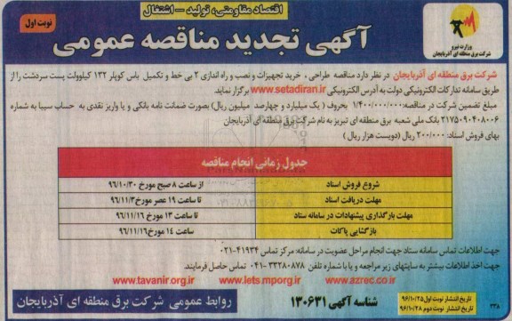 مناقصه, تجدید مناقصه خرید تجهیزات و نصب و راه اندازی 2 بی خط و ....