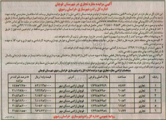 مزایده,مزایده مغازه تجاری شهرستان قوچان