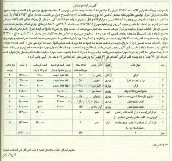 مزایده, مزایده هفت قلم