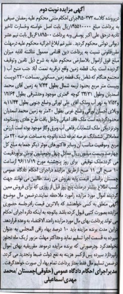 مزایده ,مزایده یک قطعه زمین مسکونی به مساحت 220 