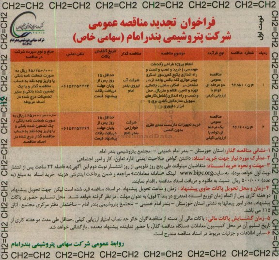 مناقصه ,مناقصه انجام پروژه طراحی، خرید و نصب و تست و راه اندازی پکیج کمپرسور اسکر و ...