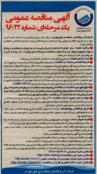 مناقصه برون سپاری پست امداد ناحیه...