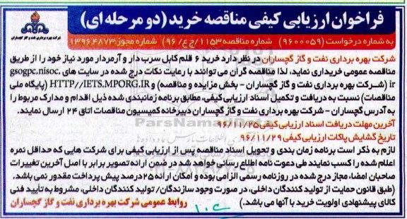 مناقصه خرید 6 قلم کابل سرب دار و آرمردار