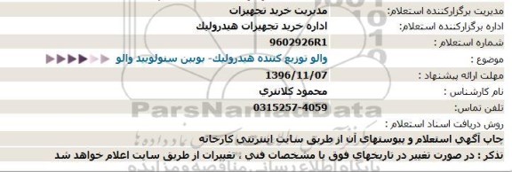 استعلام, استعلام والو توزیع کننده هیدرولیک- بوبین سنولویید والو 