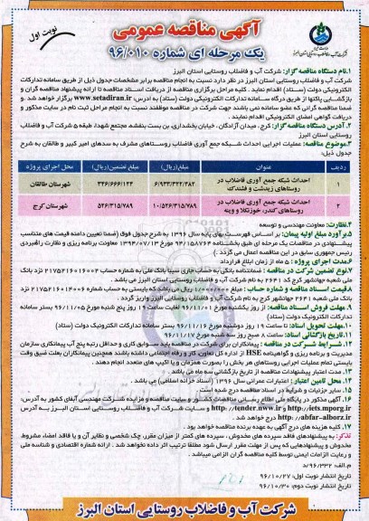 آگهی مناقصه عمومی, مناقصه احداث شبکه جمع آوری فاضلاب 