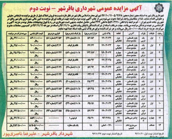مزایده,مزایده عمومی فروش املاک نوبت دوم 