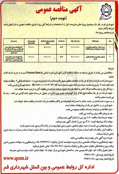 مناقصه, مناقصه پشتیبانی و نگهداری از سامانه های نظارتی و .... (نوبت دوم)