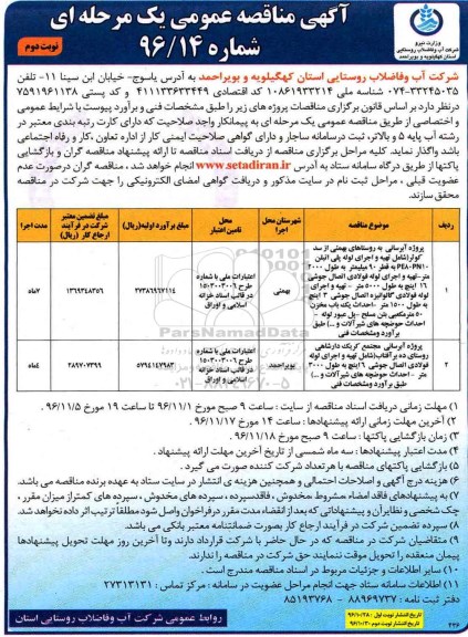 مناقصه, مناقصه آبرسانی ...