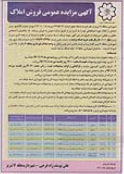 مزایده,مزایده فروش تعدادی از املاک حوزه استحفاظی 