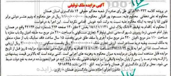 مزایده,مزایده ششدانگ پلاک ثبتی بخش دو