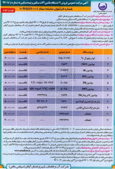 آگهی مزایده عمومی، مزایده فروش 11 دستگاه ماشین آلات سنگین و نیمه سنگین - نوبت دوم