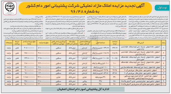 مزایده ,مزایده فروش تعدادی از املاک بصورت نقدی تجدید