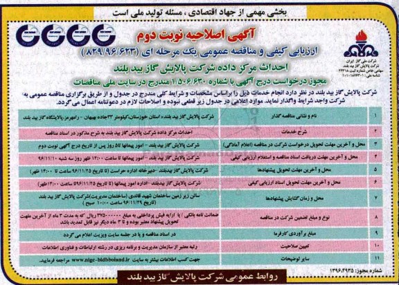 آگهی اصلاحیه مناقصه , مناقصه احداث مرکز داده پالایشگاه گاز ... اصلاحیه نوبت دوم 
