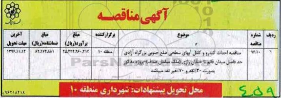 مناقصه ، مناقصه احداث کندرو و کانال آبهای سطحی ...96.11.02