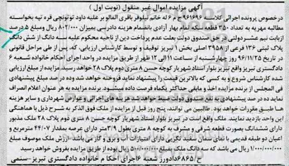 مزایده ,مزایده سه دانگ از ششدانگ پلاک ثبتی بخش یک تبریز