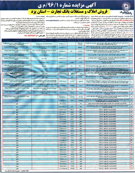 مزایده,مزایده فروش املاک مازاد بر نیاز استان یزد نقد و اقساط 