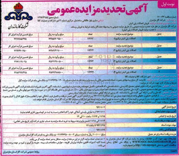 مزایده, تجدید مزایده فروش اتصالات پلی اتیلن...