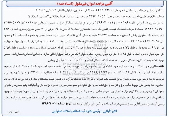 مزایده,مزایده ششدانگ یکباب واحد تجاری مساحت 79.34متر