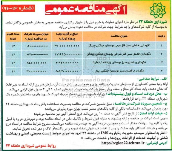مناقصه نگهداری فضای سبز...