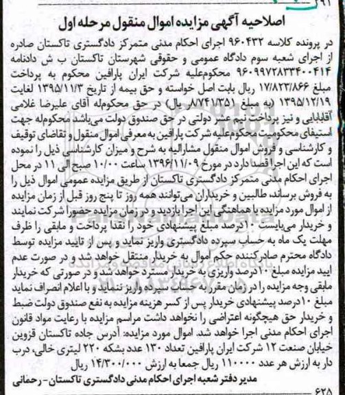 اصلاحیه اگهی مزایده , مزایده تعداد 130 عدد بشکه 220 لیتری خالی- اصلاحیه